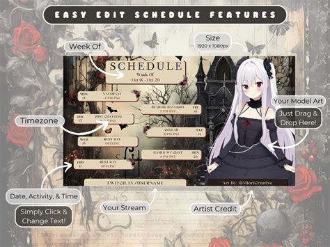 Gothic Vtuber Twitch Schedule Template Dark Vtuber Assets Etsy