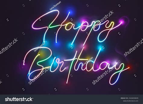 Colorful Neon Happy Birthday Trendy Style Stock Photo 2183659029