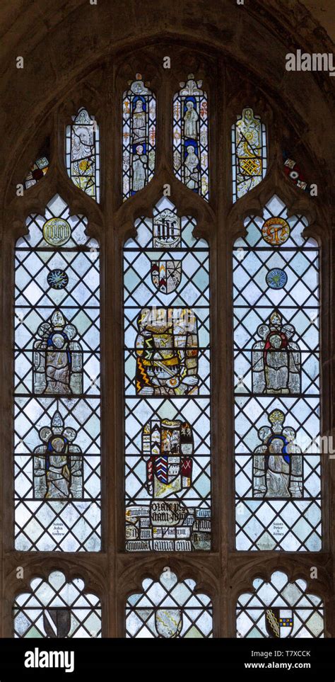 Medieval Stained Glass Window Holy Trinity Church Long Melford Suffolk England Saints