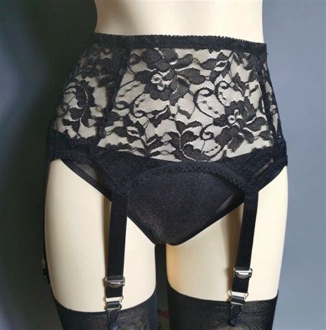 Alacki Floral Lace Panel Garter Belts Retro Court Style 6 Straps