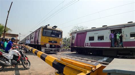 Furious Train Crossing EMU Vs EMU Speedy Katwa Howrah Local Meeting