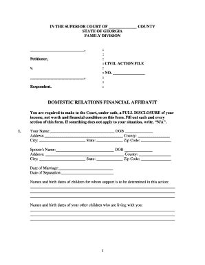 Fillable Online DOMESTIC RELATIONS FINANCIAL AFFIDAVIT Fax Email Print