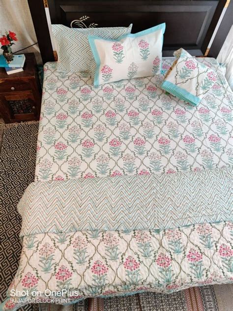 Multy Cotton Hand Block Print Bed Sheet Dohar Quilt Set Size By