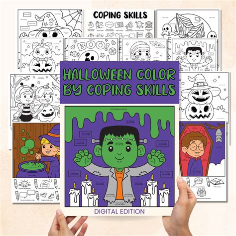 Halloween Color By Coping Skills Coloring Pages – Mental Health Center Kids