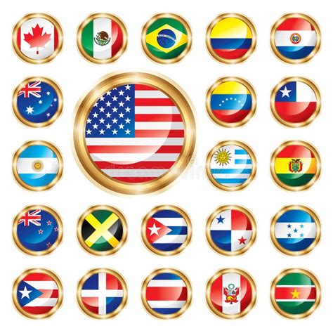 Round Glossy Flags Of America Full Vector Collection Stock Vector