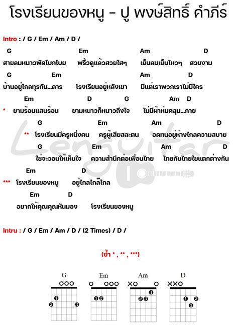 คอร์ดเพลง โรงเรียนของหนู ปู พงษ์สิทธิ์ คอร์ดเพลงง่ายๆ Lenguitar