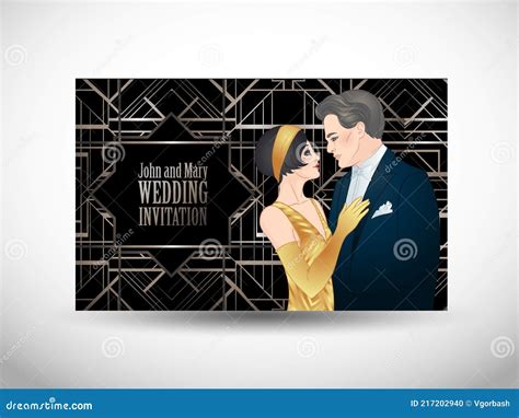 Beautiful Couple In Art Deco Style Retro Fashion Glamour Man And