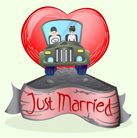 Just Married Couple Driving A Car Stock Vector Illustration Of Heart