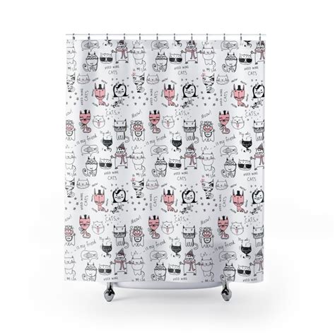 Unique Cute Black and White Cat Shower Curtain Bathroom - Etsy