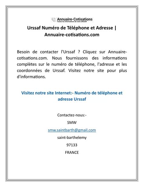 Ppt Urssaf Num Ro De T L Phone Et Adresse Annuaire Cotisations