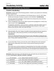 World War I And The Russian Revolution Vocabulary Worksheet Docx