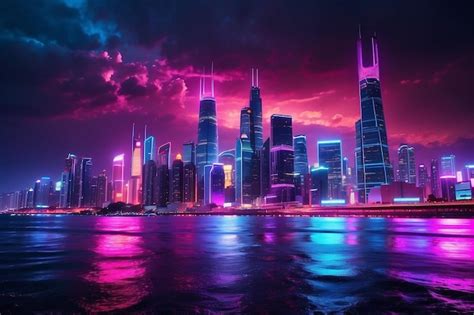 Premium Photo Neon Cityscape Background