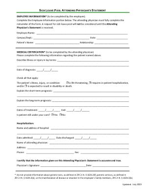 Fillable Online Leave Form Sick Leave Pool Attending Physician S