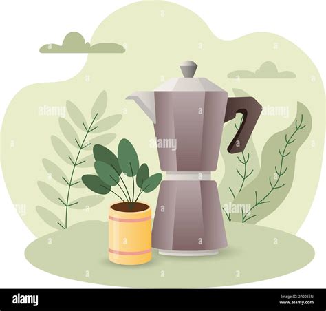 Moka Pot Illustration Coffeemaker Pot Houseflower Handle Steel