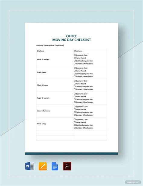 Moving Office Checklist Excel | DocTemplates