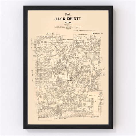 Vintage Map Of Jack County Texas By Ted S Vintage Art