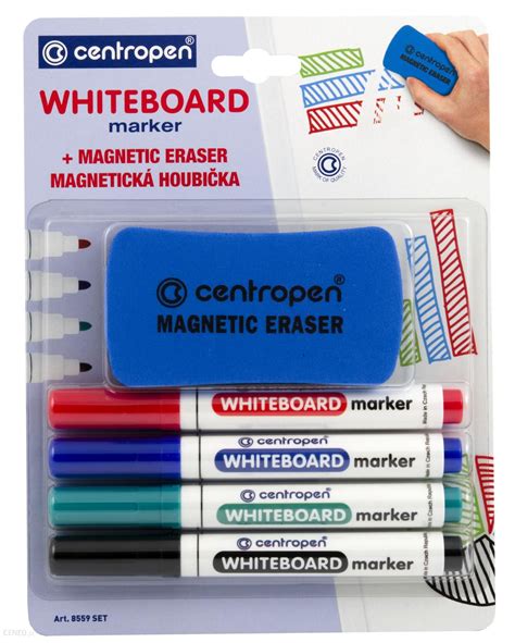 Centropen Marker Suchościeralny Whiteboard Marker 8559 4 Kolory Gąbka