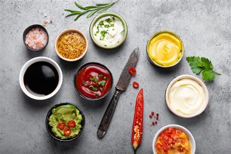 Cocinar Salsas Y Aderezos Saludables Concepto Diferentes Salsas En