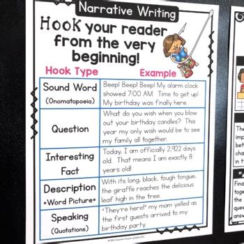 FREE Writing Hooks: Narrative Writing Hooks Poster & Hooks Writing Practice