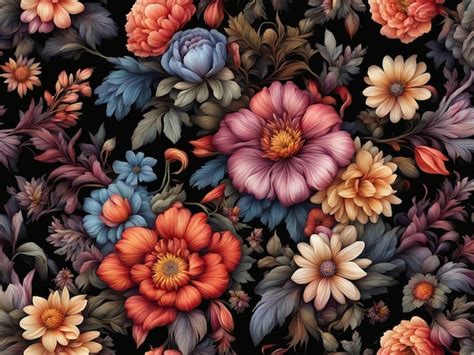 Premium Photo | A bunch of colorful flowers on a black background dark ...