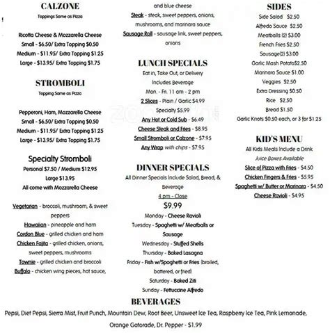 Menu At Original Italian Pizza Pizzeria Sayre 205 S Keystone Ave