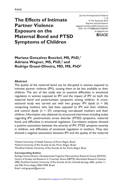 Pdf The Effects Of Intimate Partner Violence Exposure On The Maternal