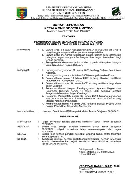 Sk Mengajar 2021 2022 Semester 2 Pdf