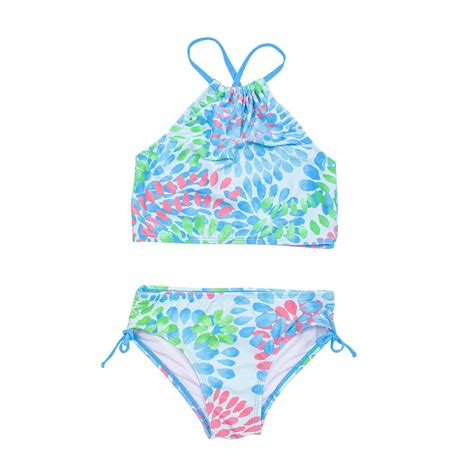 Girls Swimsuit Pcs Floral Tops Drawstring Bikini Bottoms Suit Suit