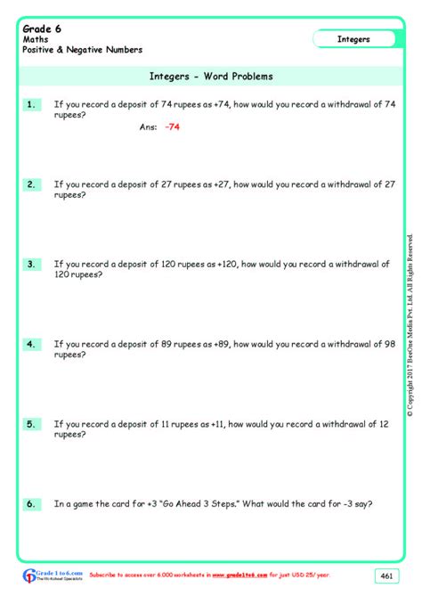 Integer Word Problems Worksheets