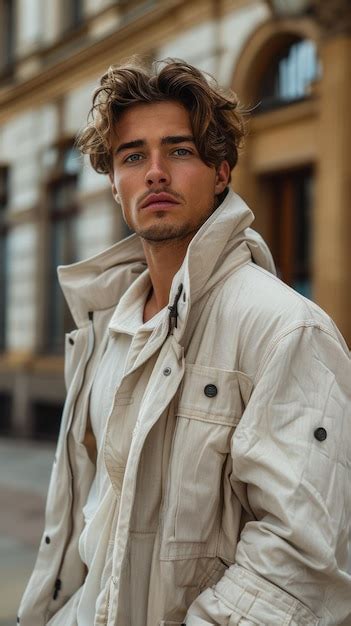 Premium Photo Man In Trench Coat Standing By Building