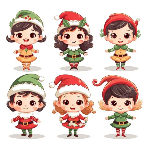 Christmas Elf Group Cartoon Character Santa Helper Set Santa Claus