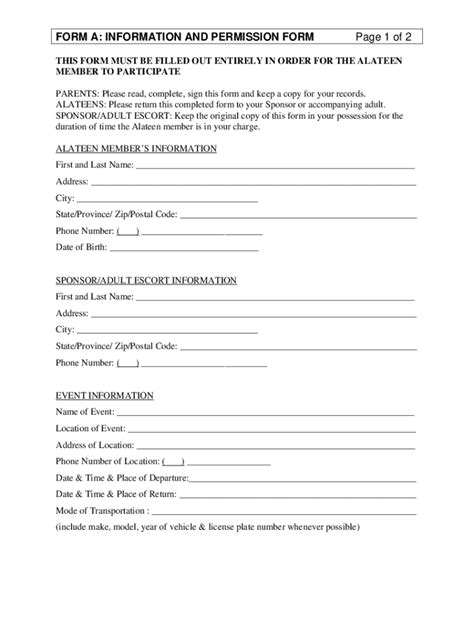 Fillable Online Form A Information And Permission Form Ohio Al