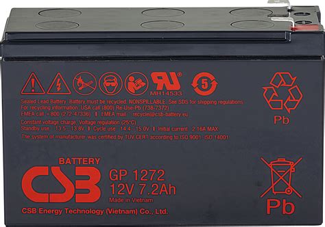 CSB GP1272F1: Rechargeable lead fleece battery, 12 V, 7.2 Ah, standby ...