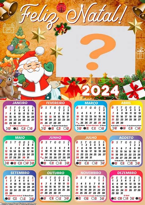 Calendário 2024 Feliz Natal Papai Noel E Rena Montagem Colagem De Foto