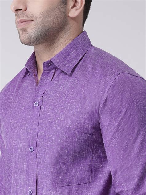 Khadio Plain Mens Purple Linen Full Sleeve Shirt Handwash Id