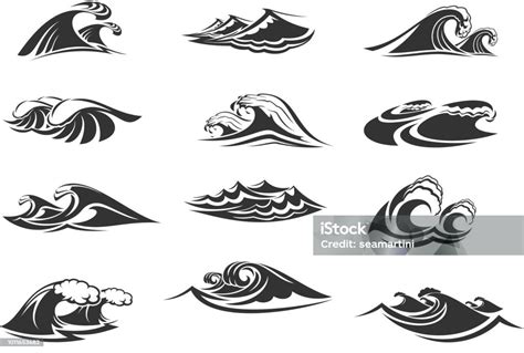 ikon vektor set gelombang laut ilustrasi stok  gambar