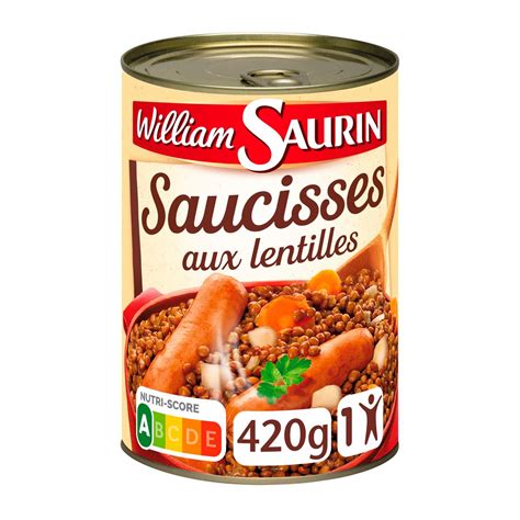 WILLIAM SAURIN Saucisses Aux Lentilles 420g Pas Cher Auchan Fr