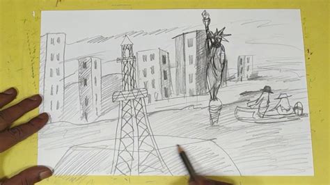 How to Draw Flood in Town with Pencil || Drawing Flood in Town || Pencil...