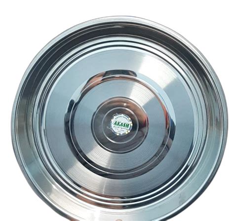 Akash Silver Round Stainless Steel Serving Plate For Kitchen Size