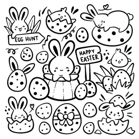 Conjunto De Lindo Mano Dibujado Pascua Garabato Vector Premium