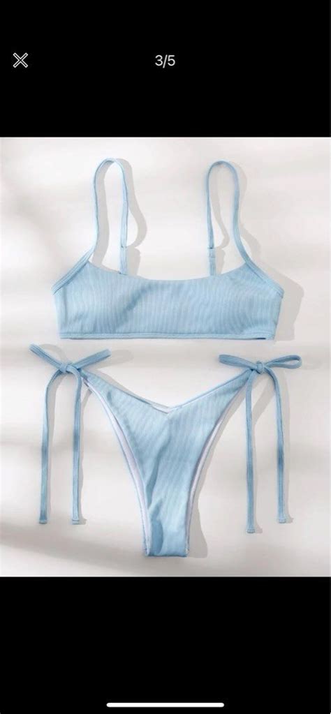 BNWT Baby Blue Rib Tie Side Bikini Swimsuit Women S Fashion Swimwear