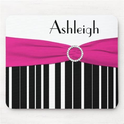 Black, White, and Pink Striped Mousepad with Name | Zazzle | Custom ...