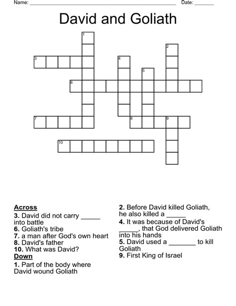 David And Goliath Crossword Wordmint