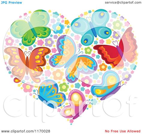 Cartoon of a Heart Made of Butterflies and Flowers - Royalty Free ...