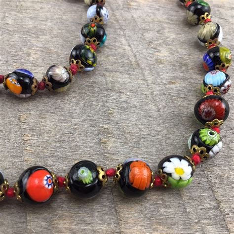 Vintage Millefiori Venetian MURANO Glass Bead Necklac Gem