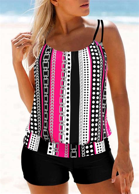 Rotita Hot Pink Double Straps Polka Dot Tankini Top Rotita Usd