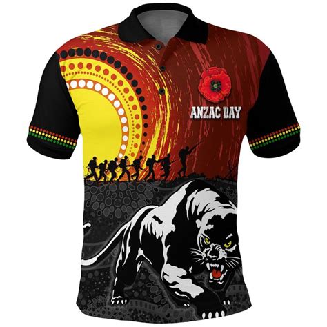 AIO Pride Penrith Panther Polo Shirt Anzac Day Indigenous Special Vers