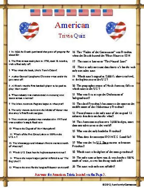 4th Of July Trivia Printable Fun Facts