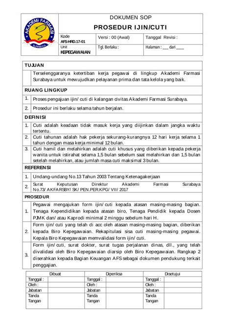 Pdf Prosedur Ijin Cuti Akfarsurabaya Ac Id Pengajuan Cuti