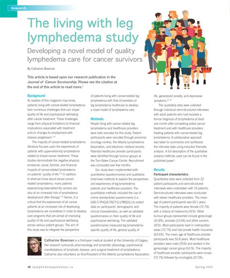 The Living With Leg Lymphedema Study By Canadian Lymphedema Framework